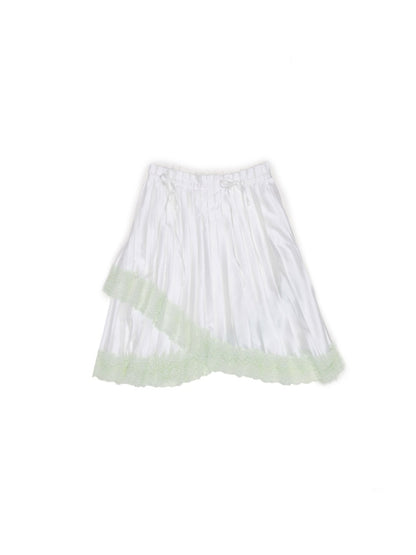 High-Gloss Satin Lace Splicing Asymmetrical Pleated Mid Skirt【s0000016587】