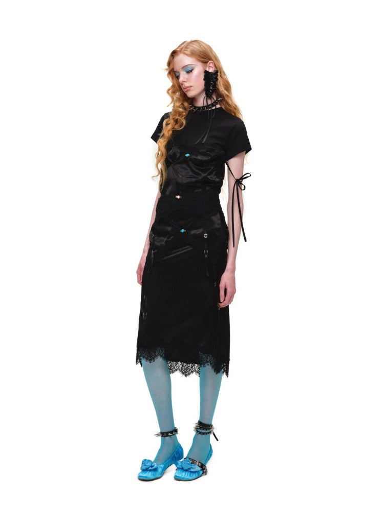 Asymmetrical Deconstructed Satin Slim-Fit Midi Skirt【s0000016588】