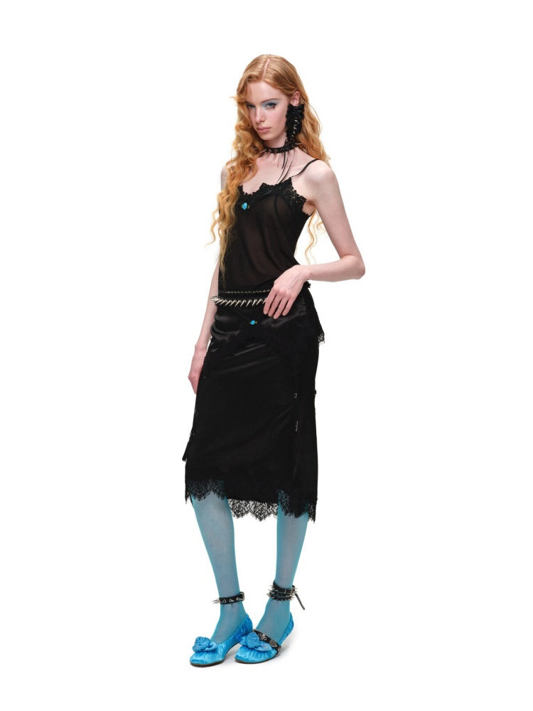 Asymmetrical Deconstructed Satin Slim-Fit Midi Skirt【s0000016588】