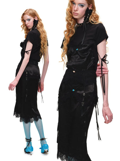 Asymmetrical Deconstructed Satin Slim-Fit Midi Skirt【s0000016588】
