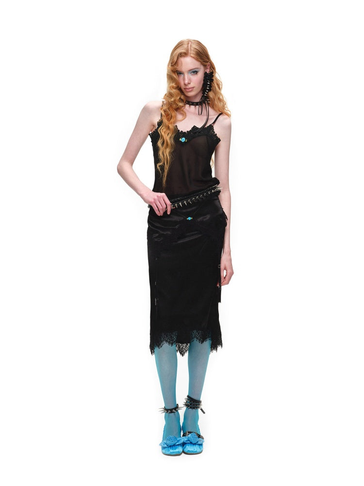 Asymmetrical Deconstructed Satin Slim-Fit Midi Skirt【s0000016588】