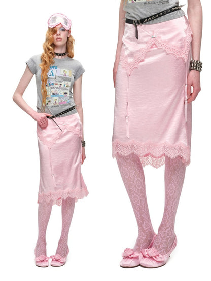 Asymmetrical Deconstructed Satin Slim-Fit Midi Skirt【s0000016588】