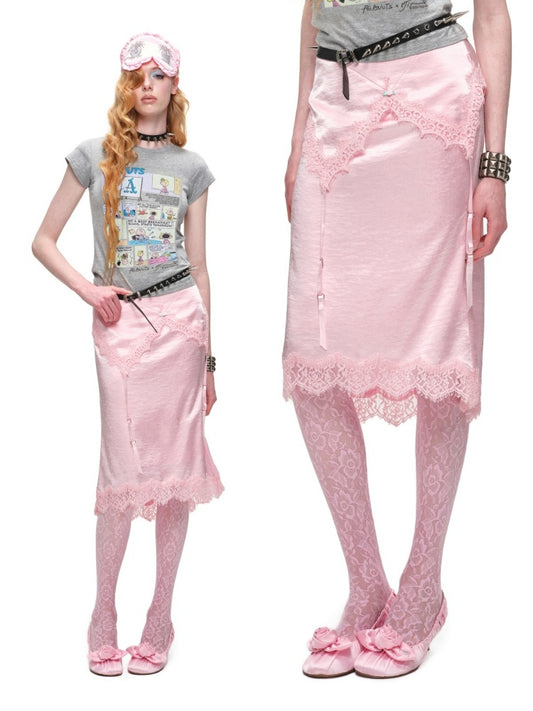 Asymmetrical Deconstructed Satin Slim-Fit Midi Skirt【s0000016588】