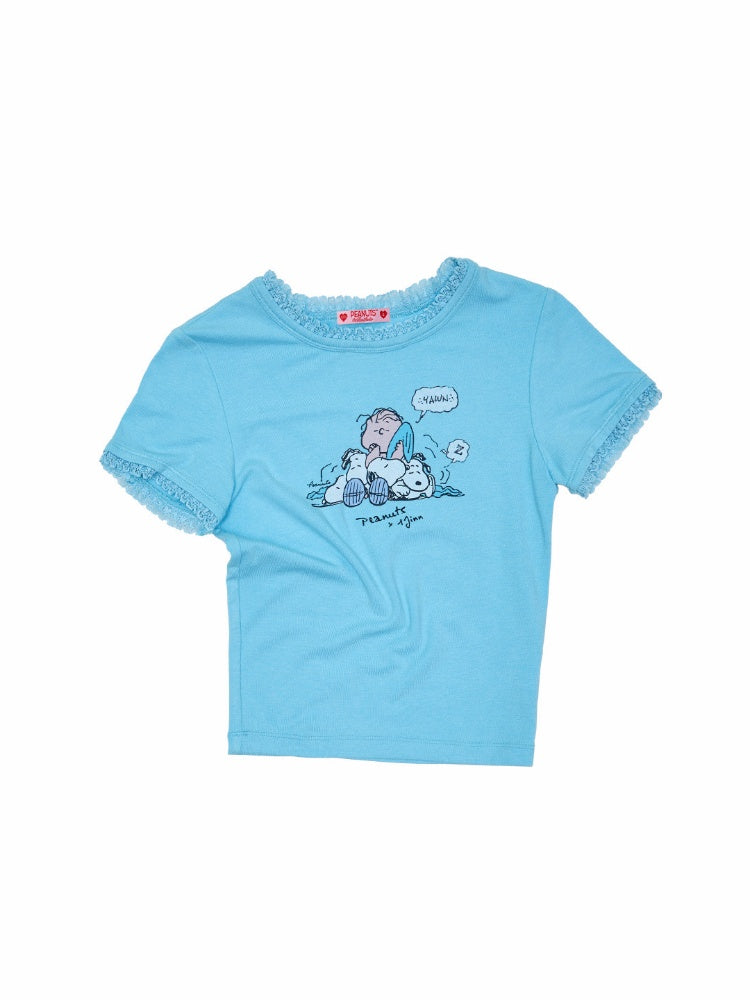 1JINN STUDIOx SNOOPY Collaboration Printed Lace T-Shirt【s0000016589】