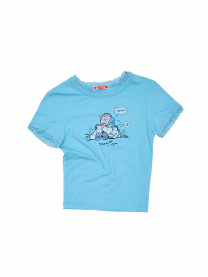 1JINN STUDIOx SNOOPY Collaboration Printed Lace T-Shirt【s0000016589】