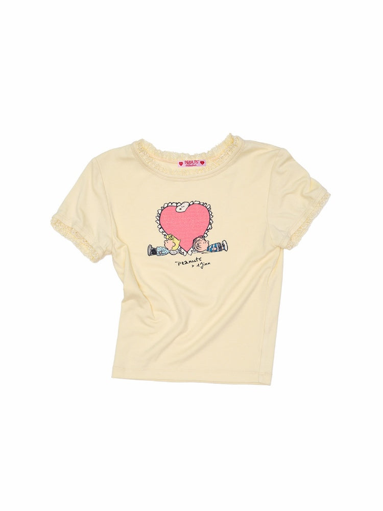 1JINN STUDIOx SNOOPY Collaboration Printed Lace T-Shirt【s0000016589】