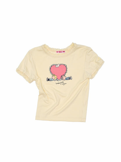 1JINN STUDIOx SNOOPY Collaboration Printed Lace T-Shirt【s0000016589】