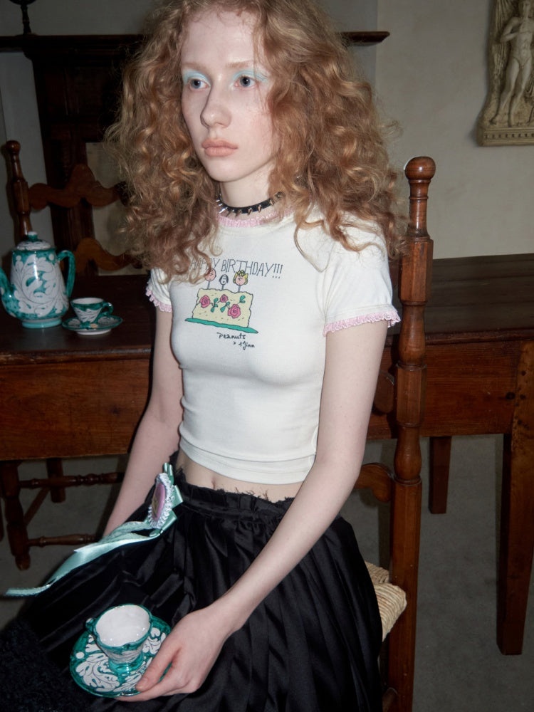 1JINN STUDIOx SNOOPY Collaboration Printed Lace T-Shirt【s0000016589】