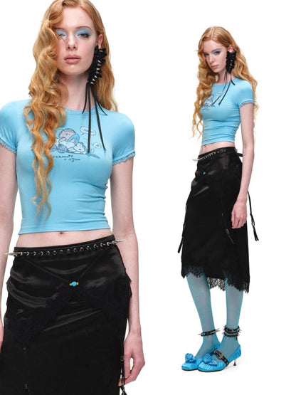 1JINN STUDIOx SNOOPY Collaboration Printed Lace T-Shirt【s0000016589】