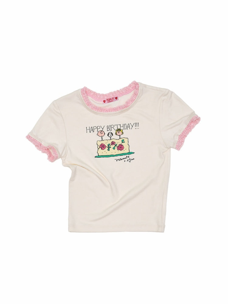 1JINN STUDIOx SNOOPY Collaboration Printed Lace T-Shirt【s0000016589】