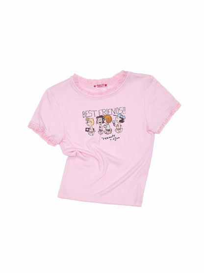 1JINN STUDIOx SNOOPY Collaboration Printed Lace T-Shirt【s0000016589】