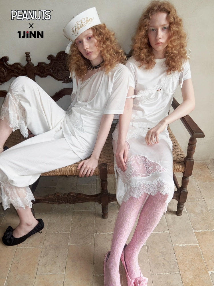 1JINN STUDIOx SNOOPY Collaboration Lace Satin Skirt【s0000016590】