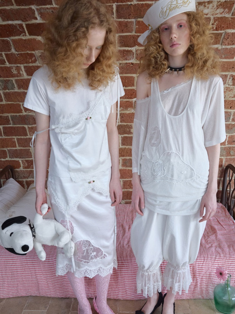 1JINN STUDIOx SNOOPY Collaboration Lace Satin Skirt【s0000016590】