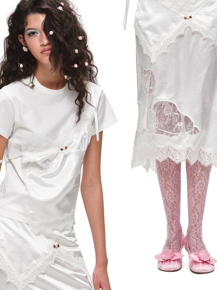 1JINN STUDIOx SNOOPY Collaboration Lace Satin Skirt【s0000016590】