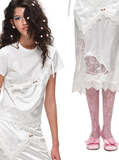 1JINN STUDIOx SNOOPY Collaboration Lace Satin Skirt【s0000016590】