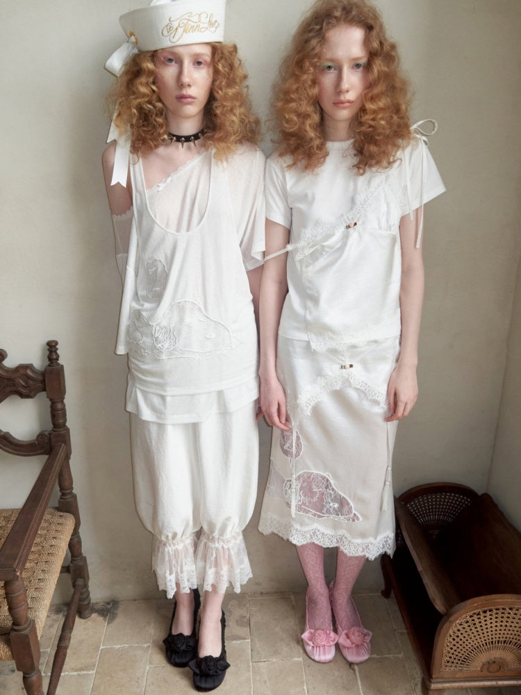 1JINN STUDIOx SNOOPY Collaboration Lace Satin Skirt【s0000016590】