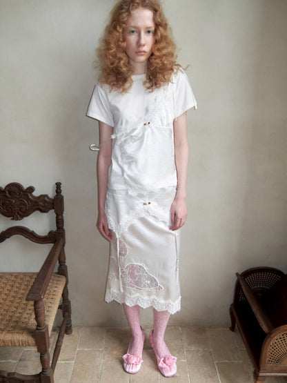 1JINN STUDIOx SNOOPY Collaboration Lace Satin Skirt【s0000016590】