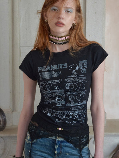 1JINN STUDIOxSNOOPY Collaboration Print Basic Short Sleeved T-Shirt【s0000016592】