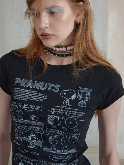 1JINN STUDIOxSNOOPY Collaboration Print Basic Short Sleeved T-Shirt【s0000016592】