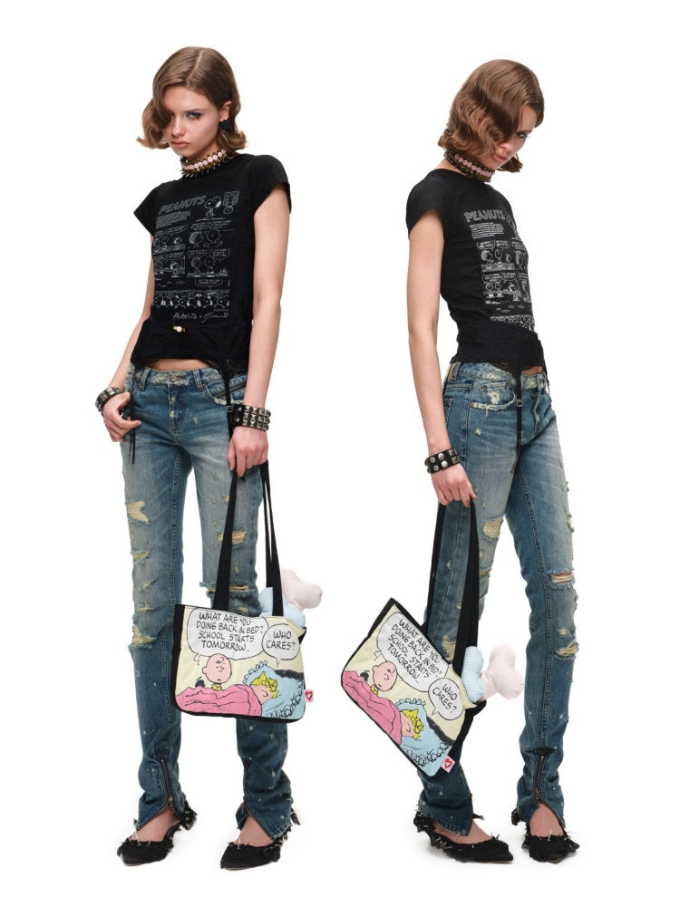 1JINN STUDIOxSNOOPY Collaboration Print Basic Short Sleeved T-Shirt【s0000016592】