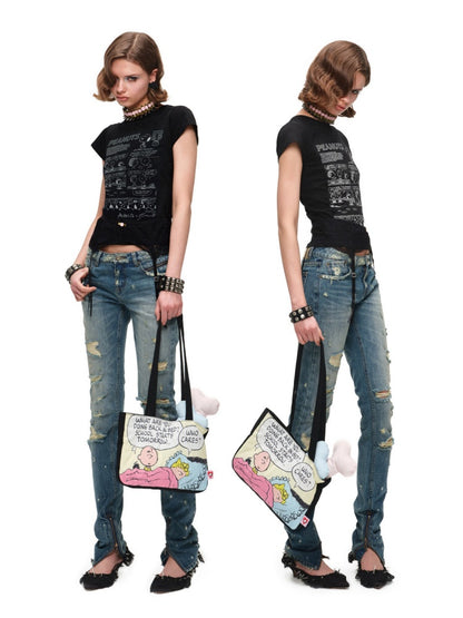 1JINN STUDIOxSNOOPY Collaboration Print Basic Short Sleeved T-Shirt【s0000016592】