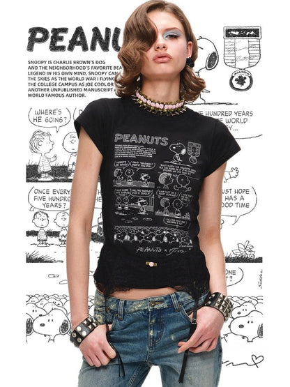 1JINN STUDIOxSNOOPY Collaboration Print Basic Short Sleeved T-Shirt【s0000016592】