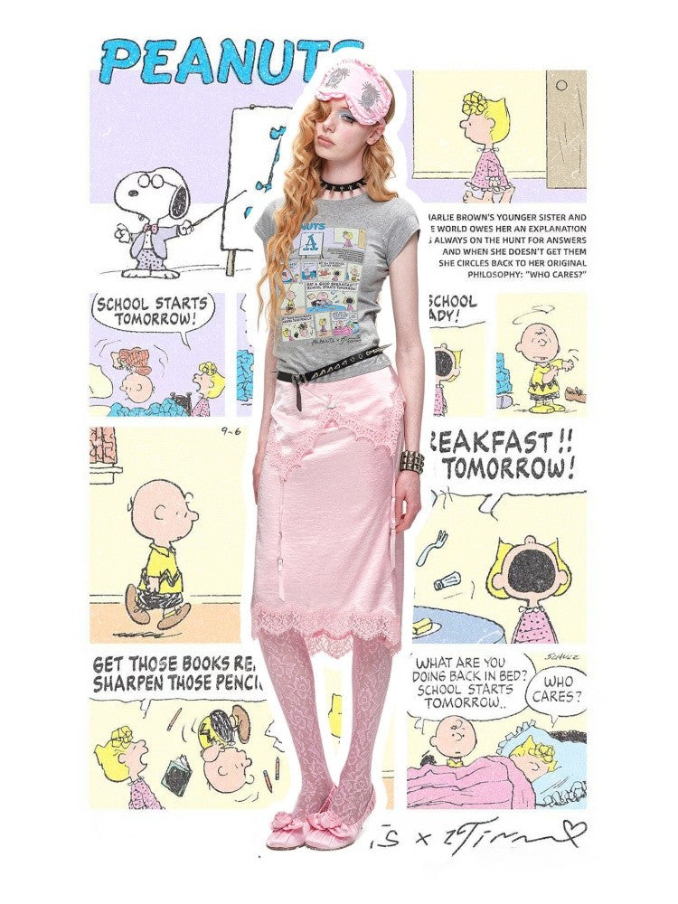 1JINN STUDIOxSNOOPY Collaboration Print Basic Short Sleeved T-Shirt【s0000016592】