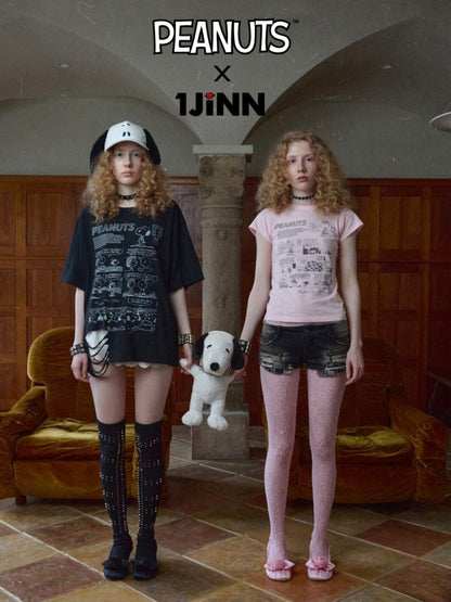 1JINN STUDIOxSNOOPY Collaboration Print Basic Short Sleeved T-Shirt【s0000016592】