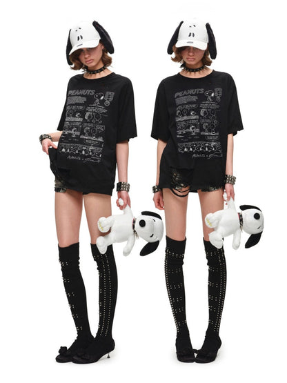 1JINN STUDIOx SNOOPY Collaboration Print Loose Short Sleeves T-Shirt【s0000016593】