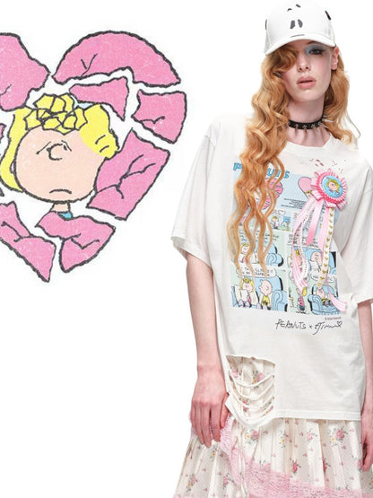 1JINN STUDIOx SNOOPY Collaboration Print Loose Short Sleeves T-Shirt【s0000016593】