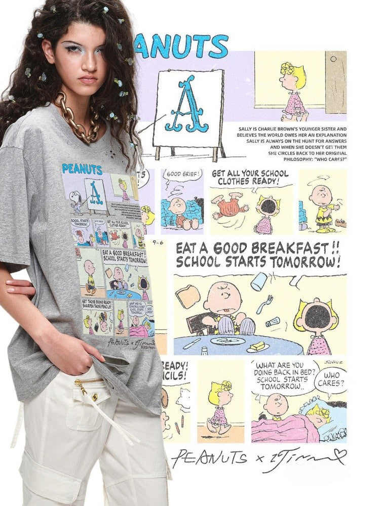 1JINN STUDIOx SNOOPY Collaboration Print Loose Short Sleeves T-Shirt【s0000016593】