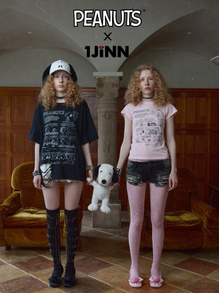 1JINN STUDIOx SNOOPY Collaboration Print Loose Short Sleeves T-Shirt【s0000016593】