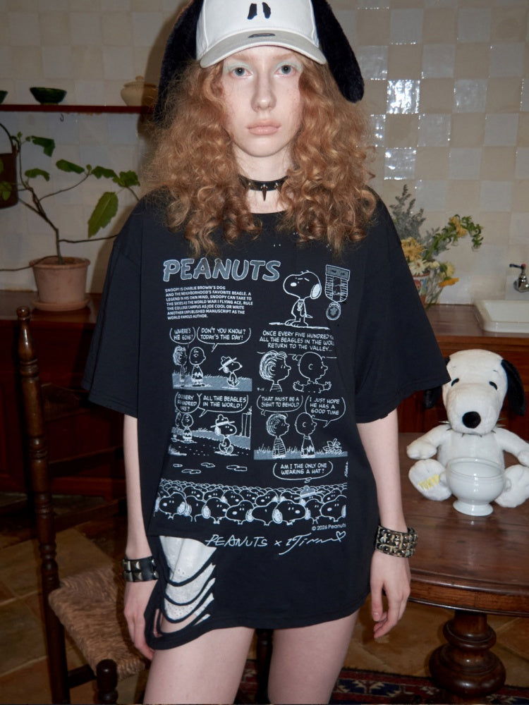 1JINN STUDIOx SNOOPY Collaboration Print Loose Short Sleeves T-Shirt【s0000016593】