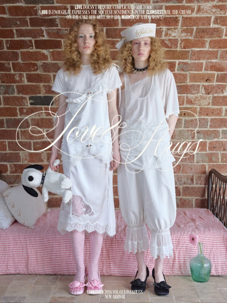 Faux Layered Satin Lace Suspender Combined Basic T-Shirt【s0000016595】