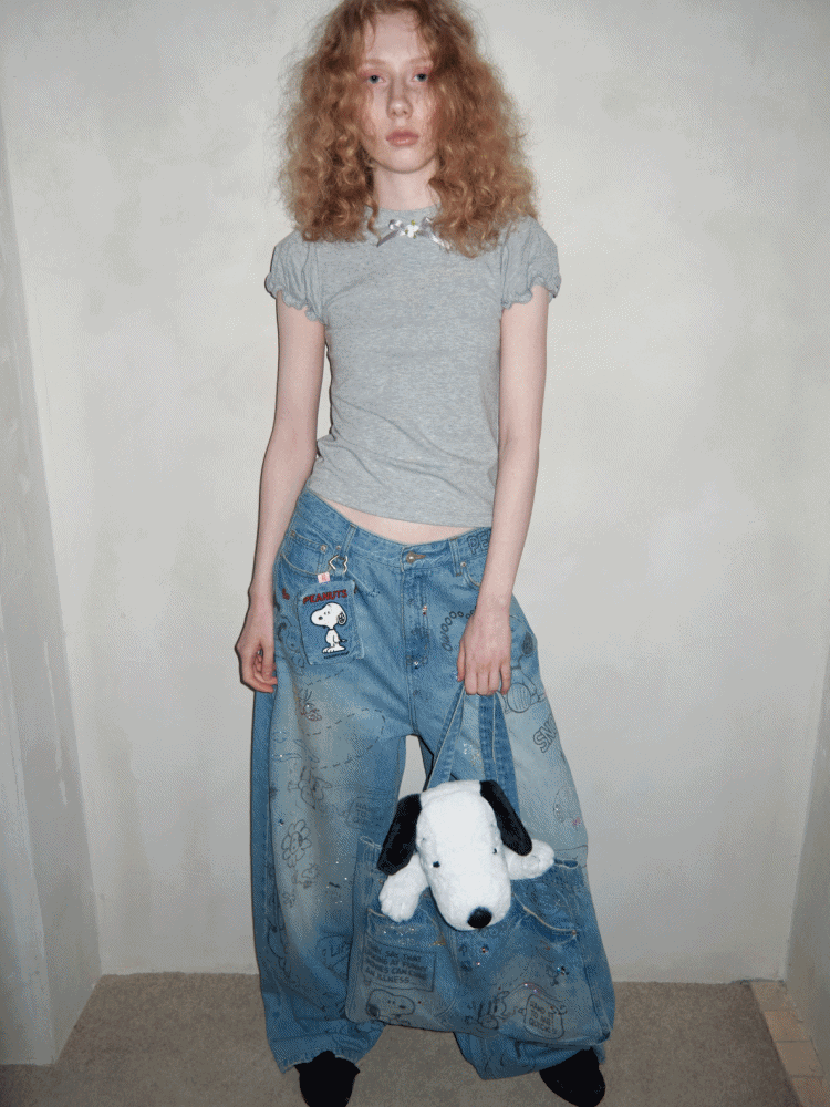 1JINN STUDIOx SNOOPY Collaboration Embroidered Denim Coin Purse【s0000016596】