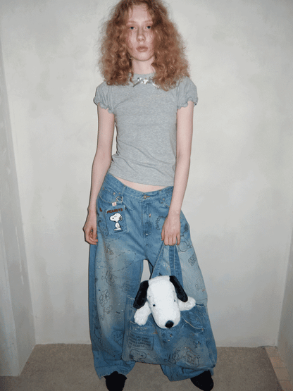 1JINN STUDIOx SNOOPY Collaboration Embroidered Denim Coin Purse【s0000016596】