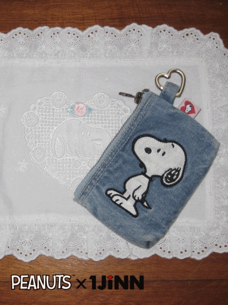 1JINN STUDIOx SNOOPY Collaboration Embroidered Denim Coin Purse【s0000016596】