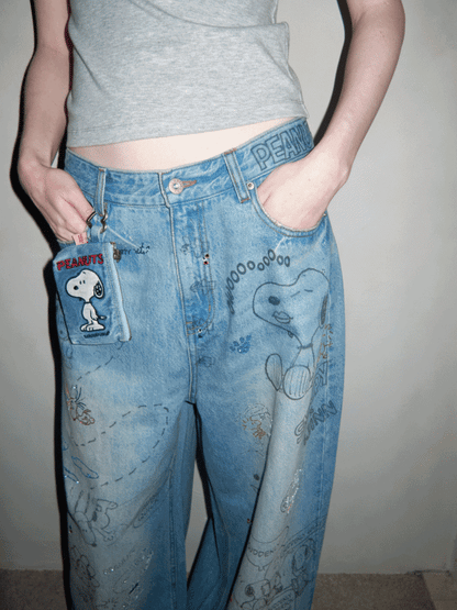 1JINN STUDIOx SNOOPY Collaboration Embroidered Denim Coin Purse【s0000016596】