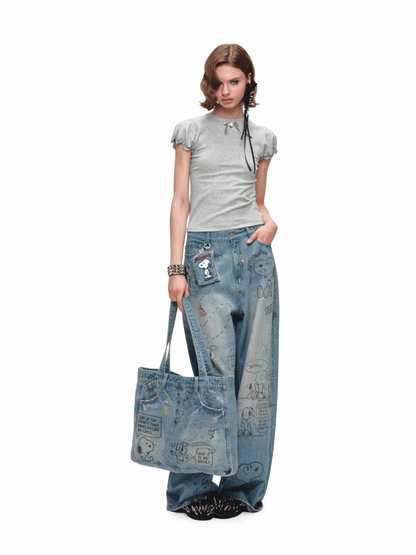 1JINN STUDIOx SNOOPY Collaboration Embroidered Denim Coin Purse【s0000016596】