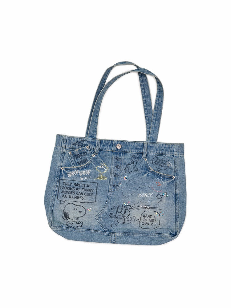 1JINN STUDIOx SNOOPY Collaboration Graffiti Rhinestone Denim Bag【s0000016597】