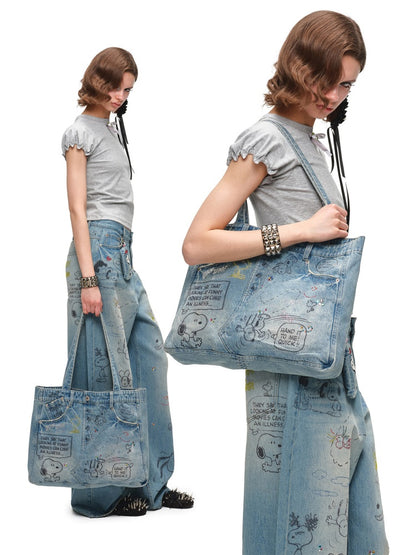 1JINN STUDIOx SNOOPY Collaboration Graffiti Rhinestone Denim Bag【s0000016597】