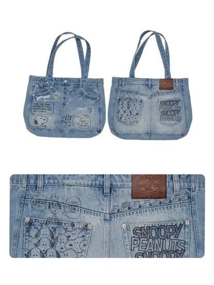 1JINN STUDIOx SNOOPY Collaboration Graffiti Rhinestone Denim Bag【s0000016597】