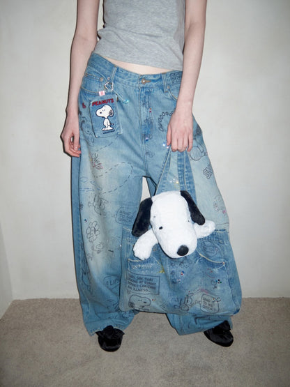 1JINN STUDIOx SNOOPY Collaboration Graffiti Rhinestone Denim Bag【s0000016597】