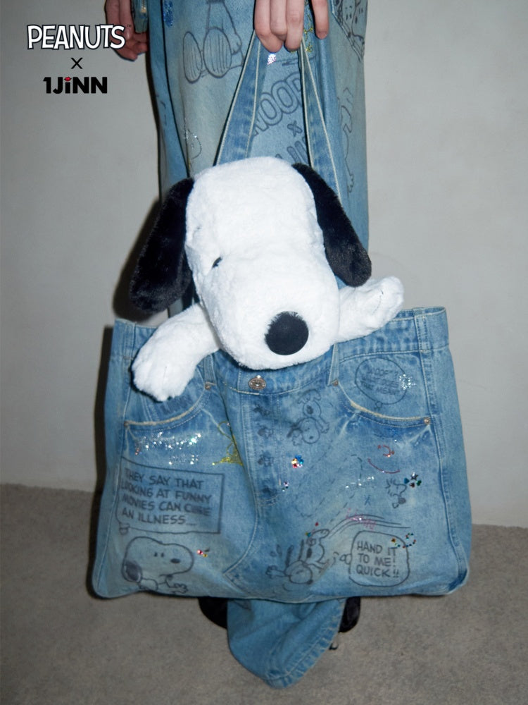 1JINN STUDIOx SNOOPY Collaboration Graffiti Rhinestone Denim Bag【s0000016597】