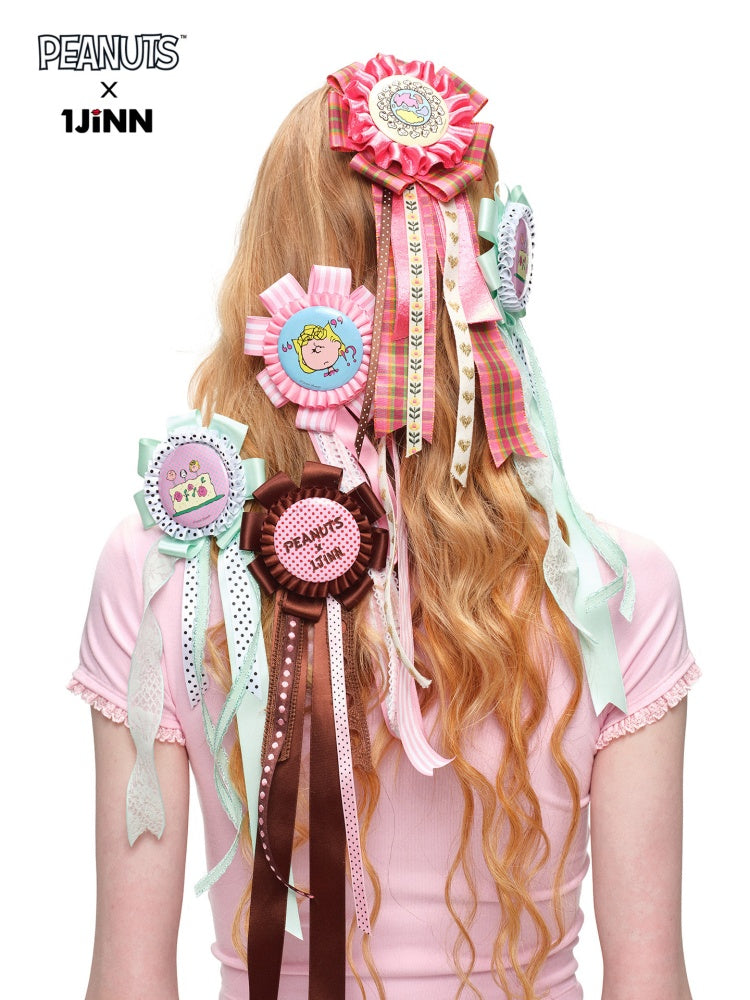 1JINN STUDIOxSNOOPY Collaboration Ribbon Badge Brooch Hair Clips【s0000016600】