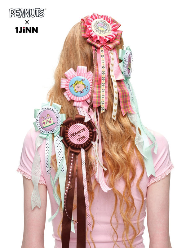 1JINN STUDIOxSNOOPY Collaboration Ribbon Badge Brooch Hair Clips【s0000016600】