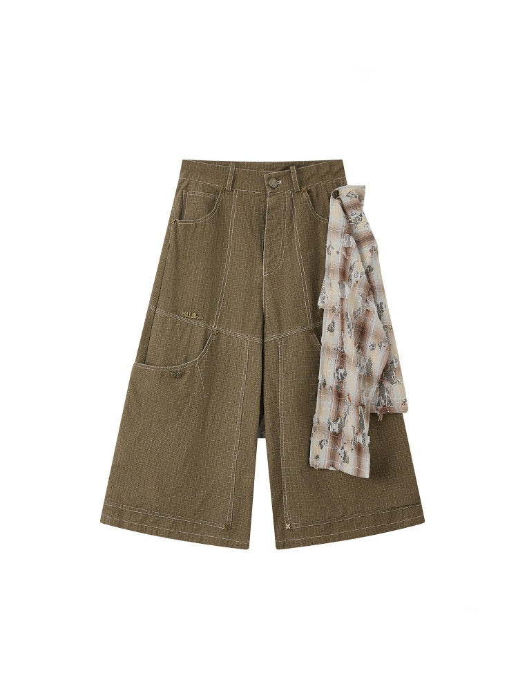 Detachable Plaid Butt Curtain Wide-Leg Cropped Pants【s0000016725】