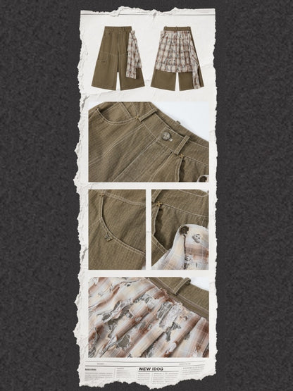 Detachable Plaid Butt Curtain Wide-Leg Cropped Pants【s0000016725】
