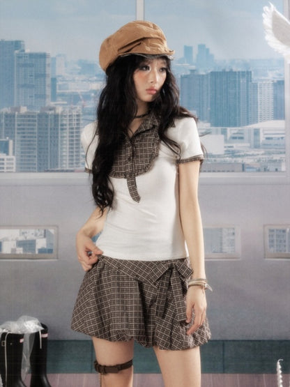 Cropped Plaid Short Sleeve T-Shirt【s0000016728】