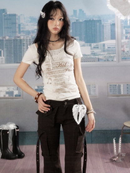 Faux Layered Backless Crew Neck Short Sleeve T-Shirt【s0000016729】